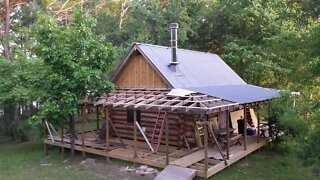 Off Grid Log Cabin Build: Roof Wind Brace, Finish Loft Floor
