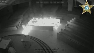 Investigators looking for man who set pews on fire at church