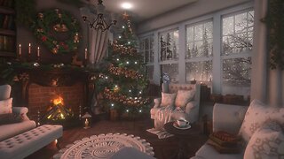 Christmas Winter Daytime Ambience | Fireplace & Snowstorm/Blizzard Sounds