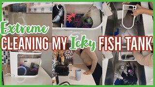 *EXTREME* CLEANING MY DISGUSTING🤢FISH TANK 2021| MY PET FISH & SATISFYING SPEED CLEAN W ME|ez tingz