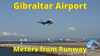 On A Boat as Plane Lands at Gibraltar Airport Runway