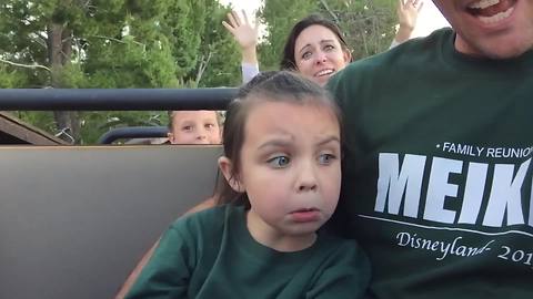 Young Girl Rides Big Thunder Mountain Railroad At Disneyland For The First Time