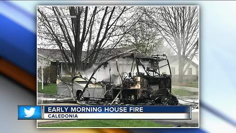RV, garage, car start on fire simultaneously at Caledonia home