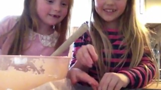 Little girls demonstrate how to make honeycomb ice cream