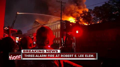 Three-alarm fire at Robert E. Lee Elementary school visible from I-275