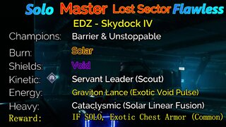 Destiny 2 Master Lost Sector: EDZ - Skydock IV Solo-Flawless 7-27-22