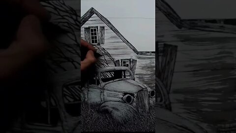 Ink Drawing an Old Antique Car