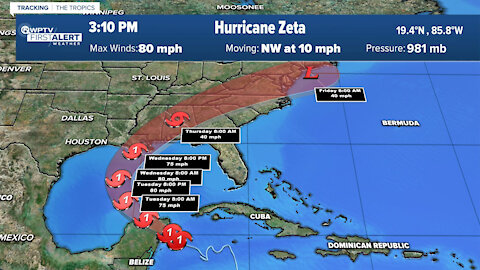 Zeta strengthens into Category 1 hurricane