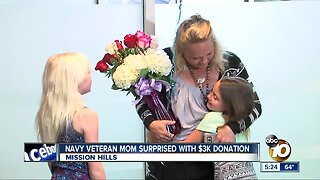 Navy veteran mom surprised with donation