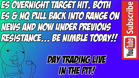 Overnight Target Hit ES NQ Pulled Back In Range - Premarket Trade Plan - The Pit Futures Trading