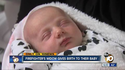 Firefighter's widow gives birth to their baby