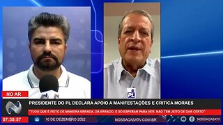 Presidente do PL declara apoio a manifestações e critica Moraes