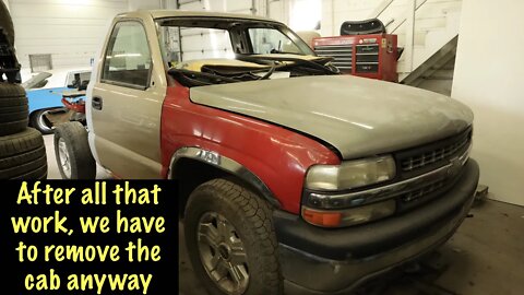 Removing the cab from my Silverado and gutting it to appease the cab swap "experts"