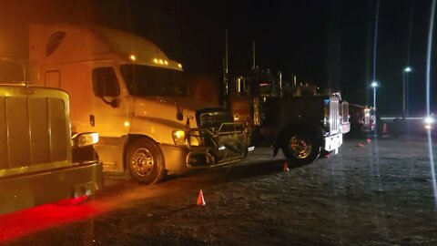 Peoples Convoy walk around at night Big Cabin, Oklahoma Trucker Convoy 2-27-2022 Freedom Convoy