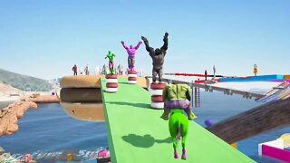 20 GTA 5 Gameplay Ragdolls Red Spiderman Horse On Spiderman Color Bridge Parkour Funny Moments