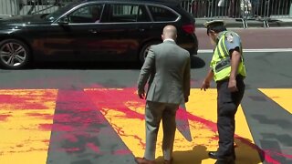 Black Lives Matter mural splattered with paint in New York City