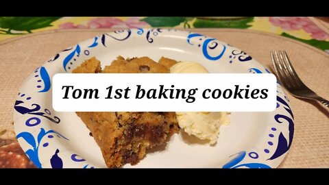 Toms first baking ever chocolate chip skillet cookie #castironcooking #chocolatechipcookies