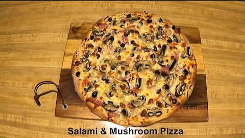 Salami and Mushroom Pizza. Quick, Healthy and Easy Homemade Pizza Recipe and Pizza Dough