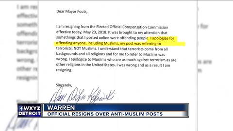 Warren city official stepping down after anti-Muslim social media post