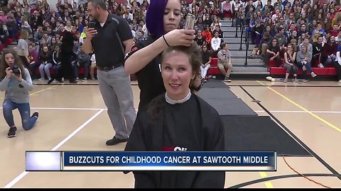Asst. Principal Tracy Newell of Sawtooth Middle goes bald for childhood cancer wigs