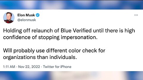 Twitter will postpone the blue check update, according to Musk