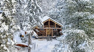 Installing Solar Power and Lights in my Off Grid Log Cabin, Drone View of my Wilderness Homestead