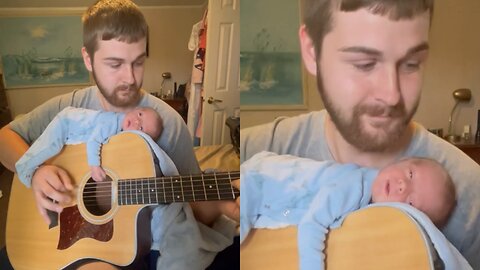 Baby Falls Asleep on Dad's Guitar