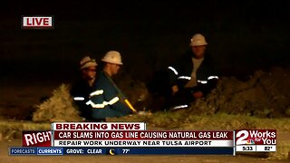Tulsa driver slams into gas line causing natural gas leak