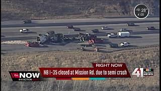 Semi crash closes northbound I-35 at Mission