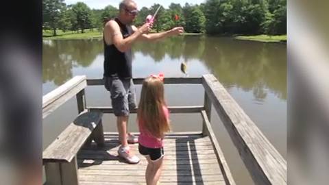 Tot Girl Gets Excited About Fishing But Runs Away When She Sees Her Prey