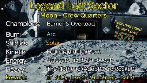 Destiny 2 Legend Lost Sector: Moon - K1 Crew Quarters 9-18-22