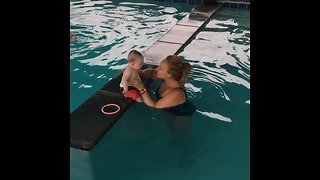 8-Month-Old Baby Learns To Swim On His Back