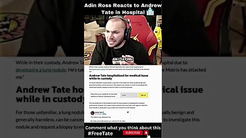 Adin Ross Reacts to Andrew Tate in Hospital #shorts #andrewtate #andrewtatearrested #tatespeech