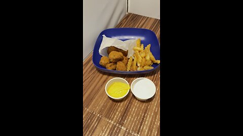 Fried Mushroom and french fries with nacho cheese and ranch dip #friedfood