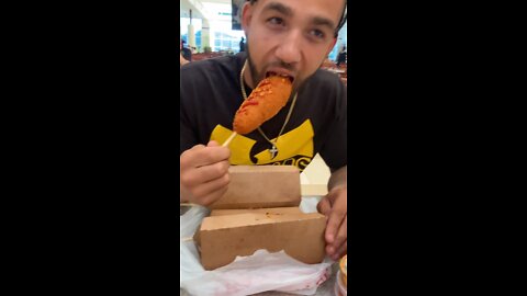 Trying the Korean Corndog