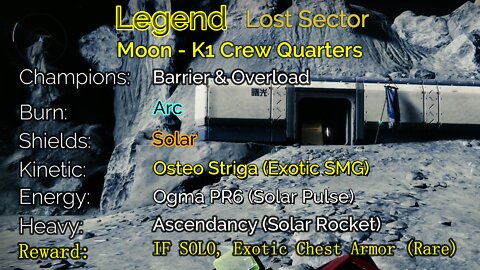 Destiny 2 Legend Lost Sector: Moon - K1 Crew Quarters 5-24-22