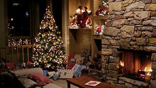 Relax By The Fireplace With A Beautiful Christmas Tree & Christmas Music (Upbeat Jazz)