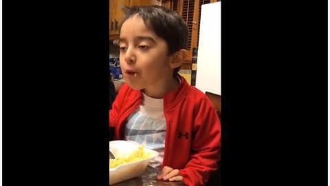 3-year-old is really enjoying his meal