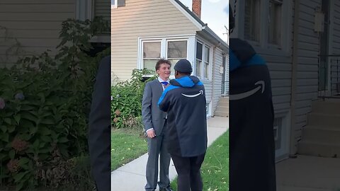 Delivery driver was stoked to help this kid with his tie #shorts #funny
