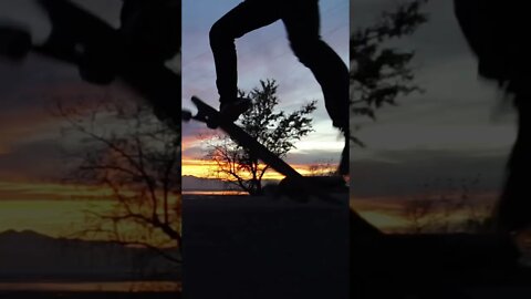 Longboard kickflip, with an awesome sunset view of the Great Salt Lake. 🔥🤘🏼🌞