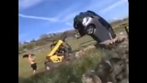 Farmer gets angry and uses tractor to remove car from property