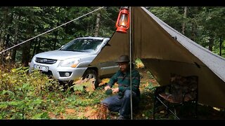 Camping alone in heavy rain and thunder -16