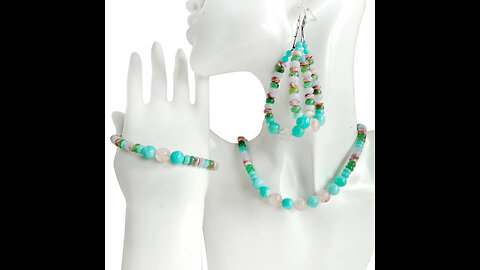 Sakura onyx and blue Amazonite shell purple onyx jasper roundle beads handmade jewelry set Gifts 01