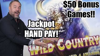 Wild Country Slot Machine! $50 MAX BET Bonus Rounds! Jackpot HAND PAY!