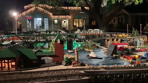 Front yard Christmas trains