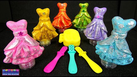 Making 3 Sparkle Ice Cream out of Play Doh Glitter Dress Disney Princess Barbie Dolls Surprise Eggs