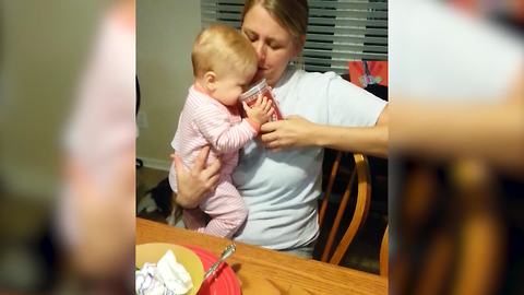 Baby Girl Loves Drinking Water From A Big Cup