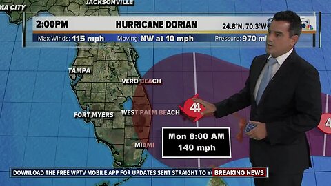 Hurricane Dorian's winds grow to 115 mph, now a Category 3 storm, could hit Florida early Tuesday as Category 4