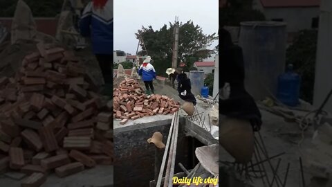 Workers are making concrete to build houses