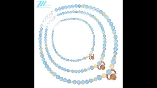 Amber and beautiful Milky Blue Aquamarine beads with faceted orange Garnet Citrine necklace01